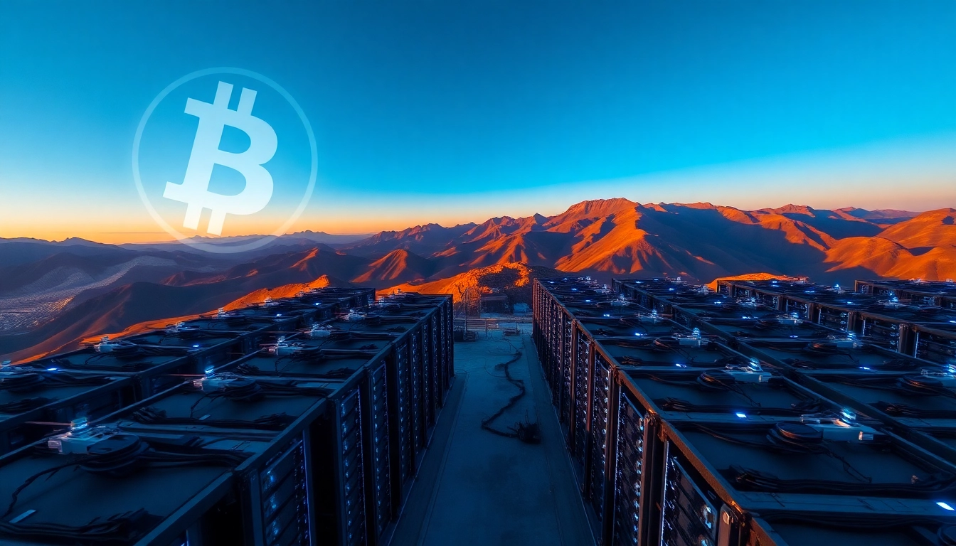 Explore the advanced Bitcoin mining process showcased in a modern facility filled with high-tech mining rigs.